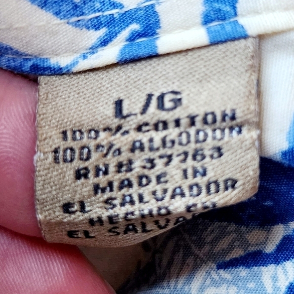 Natural Issue Hawaiian Blue Off-White Men’s Large L Wrinkle Free 100% Cotton EUC - Picture 4 of 7